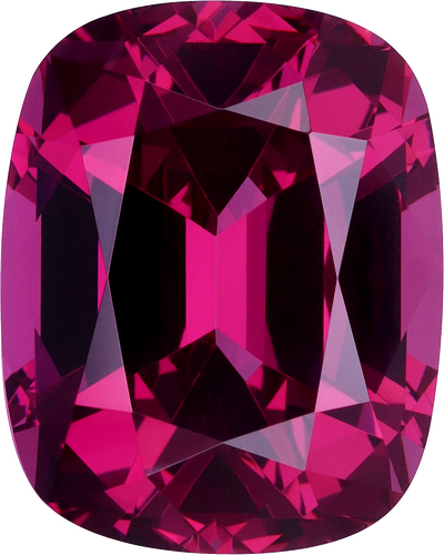 Cushion cut rose garnet, 15.59 by 12.54 mm, shown at actual size