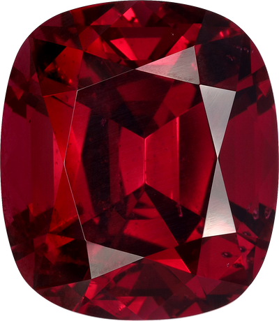 Cushion cut rhodolite garnet, 17.22 by 14.99 mm, shown at actual size