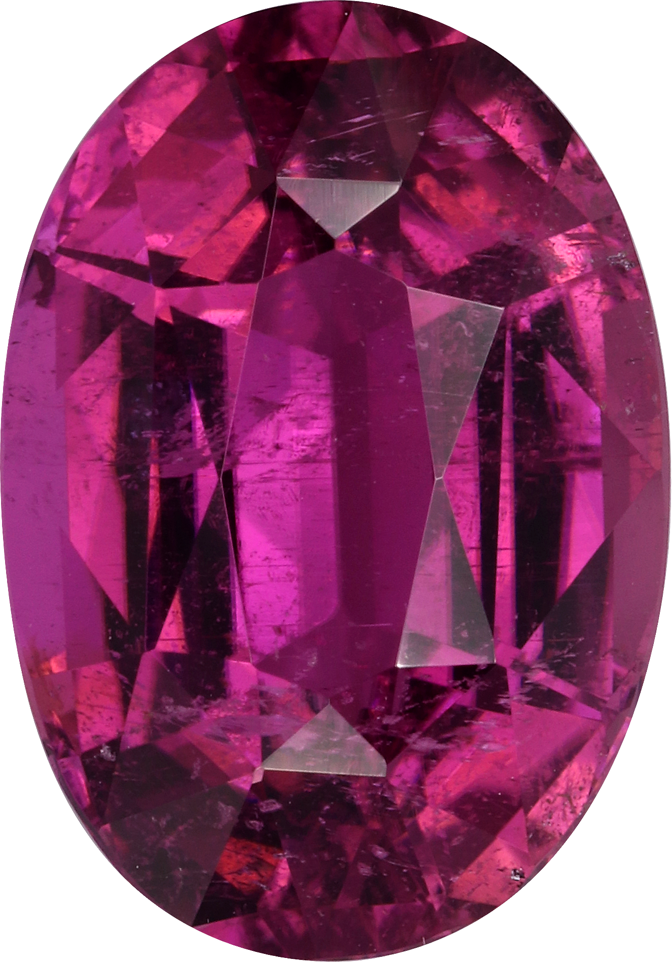 Oval cut rubellite tourmaline, 13.7 by 9.6 mm, shown at actual size