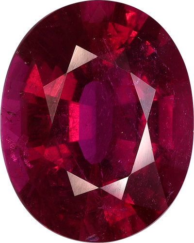Oval cut rubellite tourmaline, 15.01 by 12 mm, shown at actual size