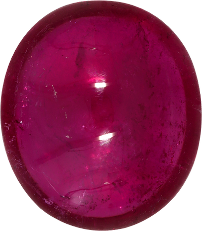 Oval cut rubellite tourmaline, 14.32 by 12.57 mm, shown at actual size