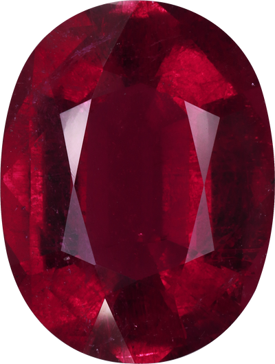 Oval cut rubellite tourmaline, 16.04 by 12.16 mm, shown at actual size