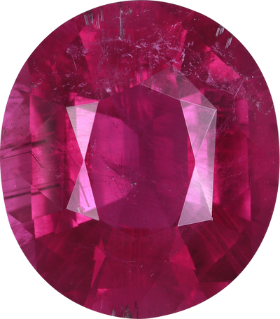 Oval cut rubellite tourmaline, 18.1 by 15.91 mm, shown at actual size