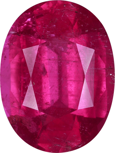 Oval cut rubellite tourmaline, 16.1 by 12.1 mm, shown at actual size