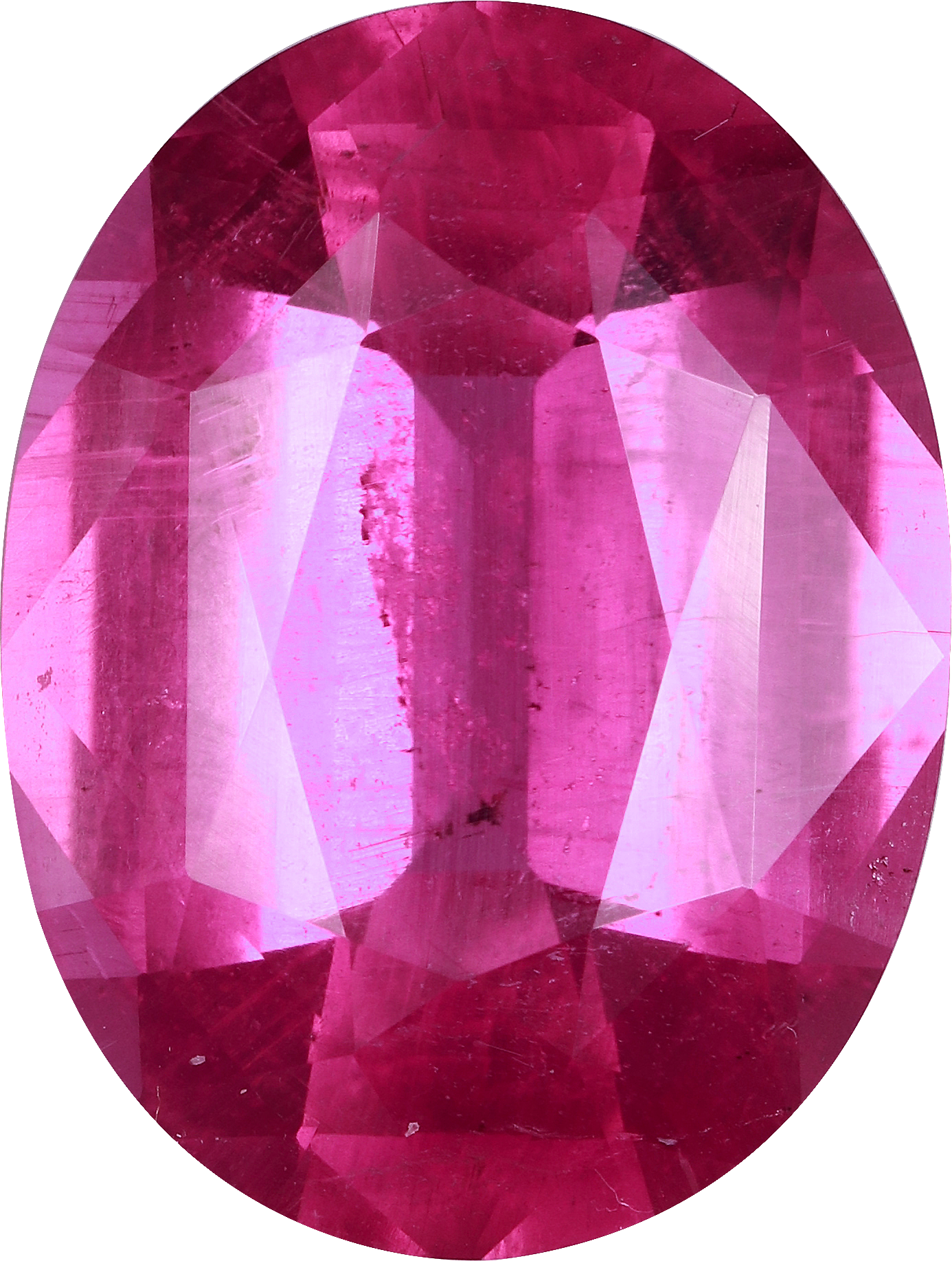 Oval cut rubellite tourmaline, 16.1 by 12.1 mm, shown at actual size