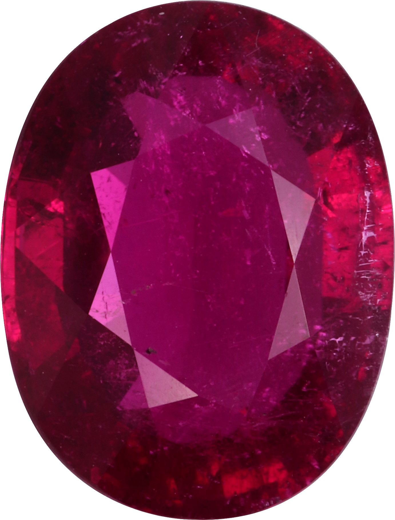 Oval cut rubellite tourmaline, 13 by 9.9 mm, shown at actual size
