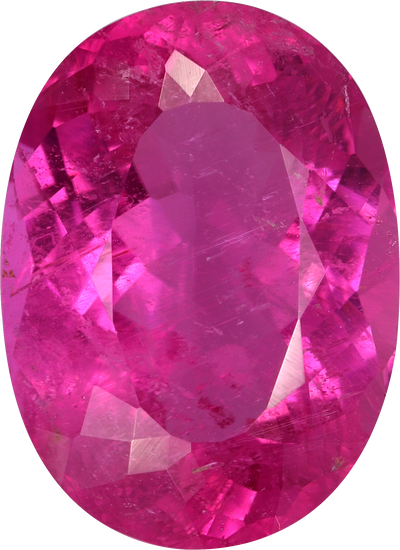 Oval cut rubellite tourmaline, 14.8 by 10.7 mm, shown at actual size
