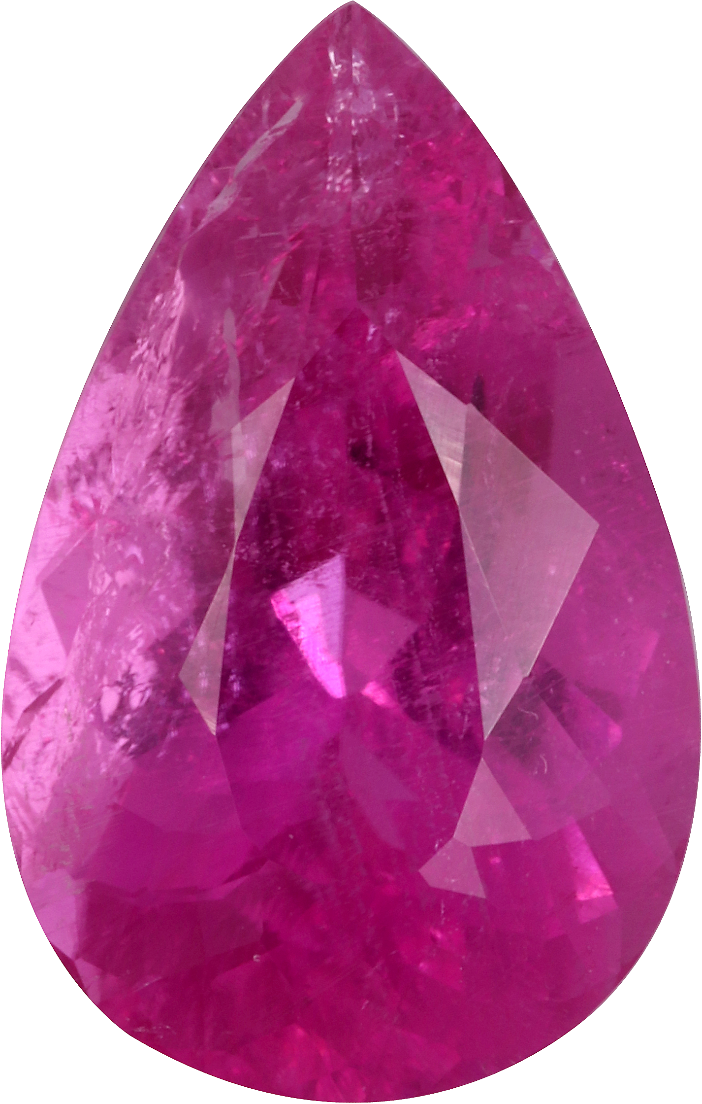 Pear cut rubellite tourmaline, 16.36 by 10.4 mm, shown at actual size