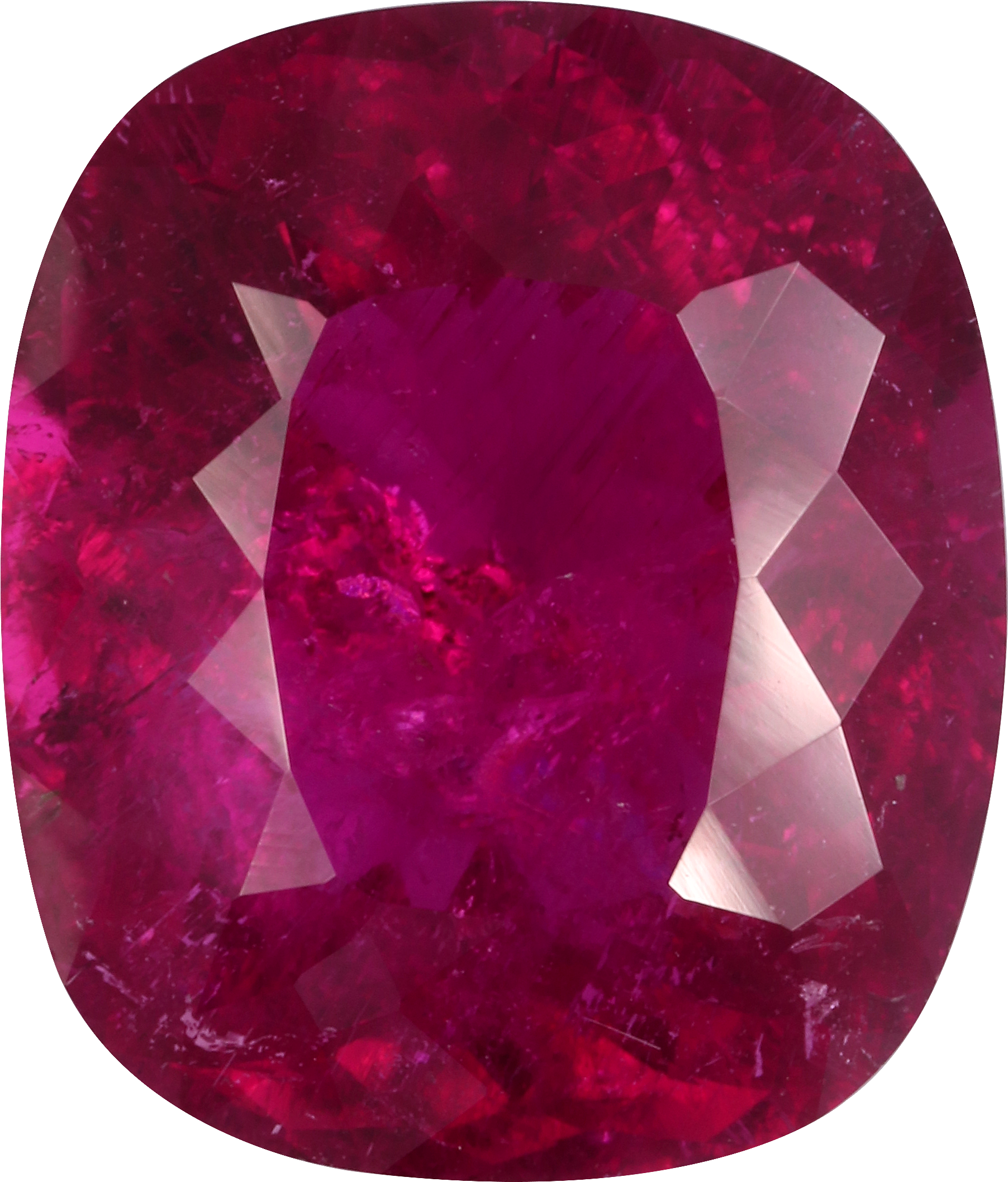Cushion cut rubellite tourmaline, 13.05 by 11.11 mm, shown at actual size