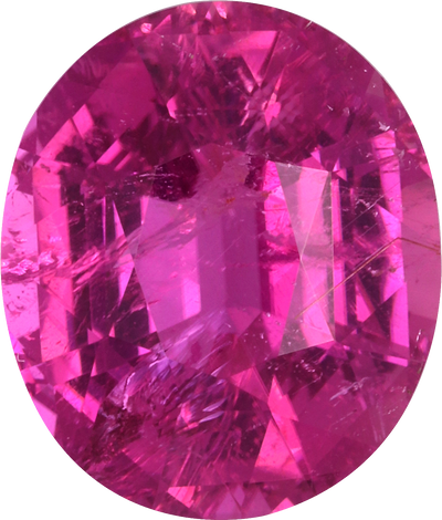 Oval cut rubellite tourmaline, 13.1 by 11.12 mm, shown at actual size