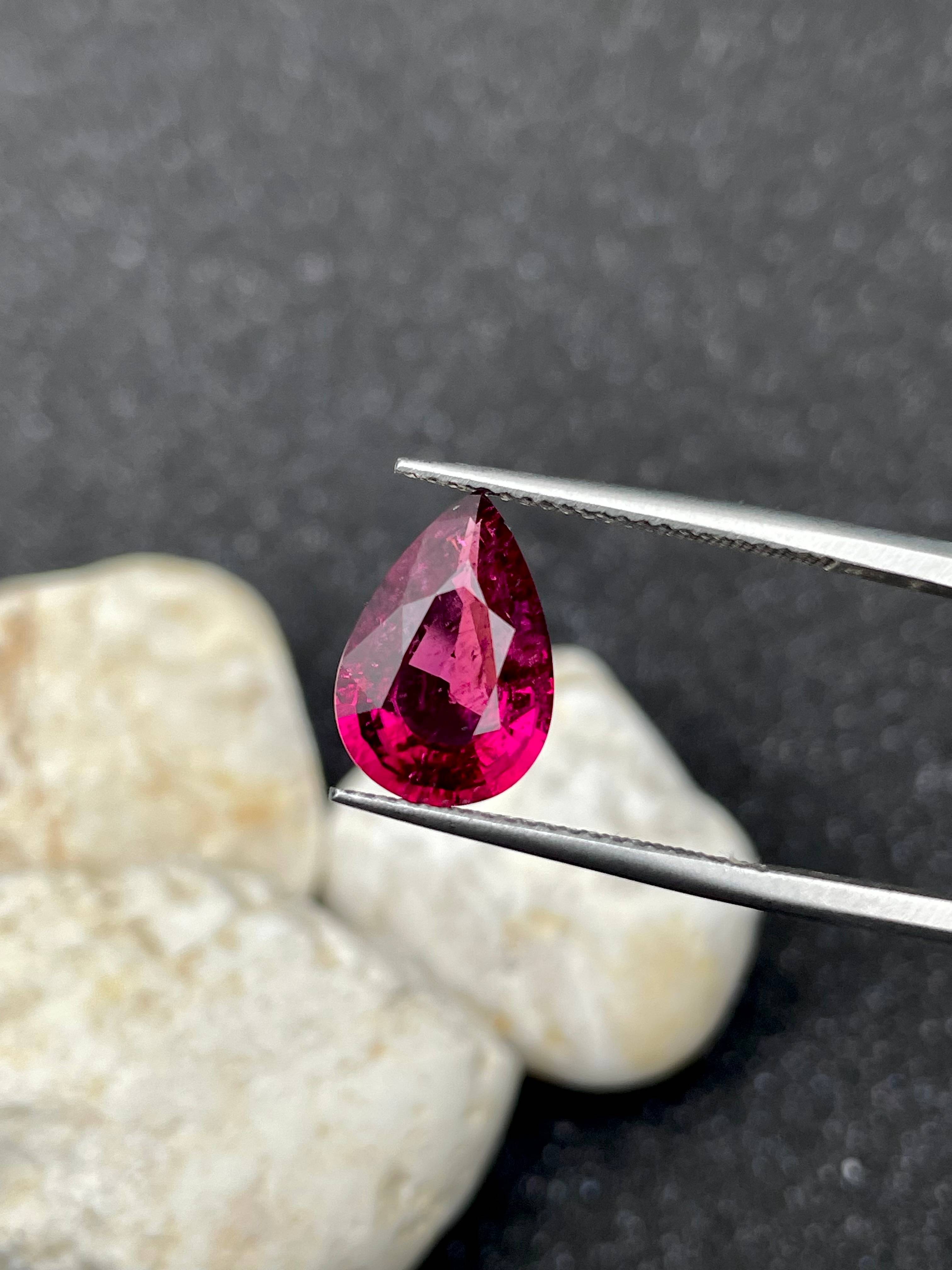 fuscia pink rubellite tourmaline, 3.17ct pear cut — view 5