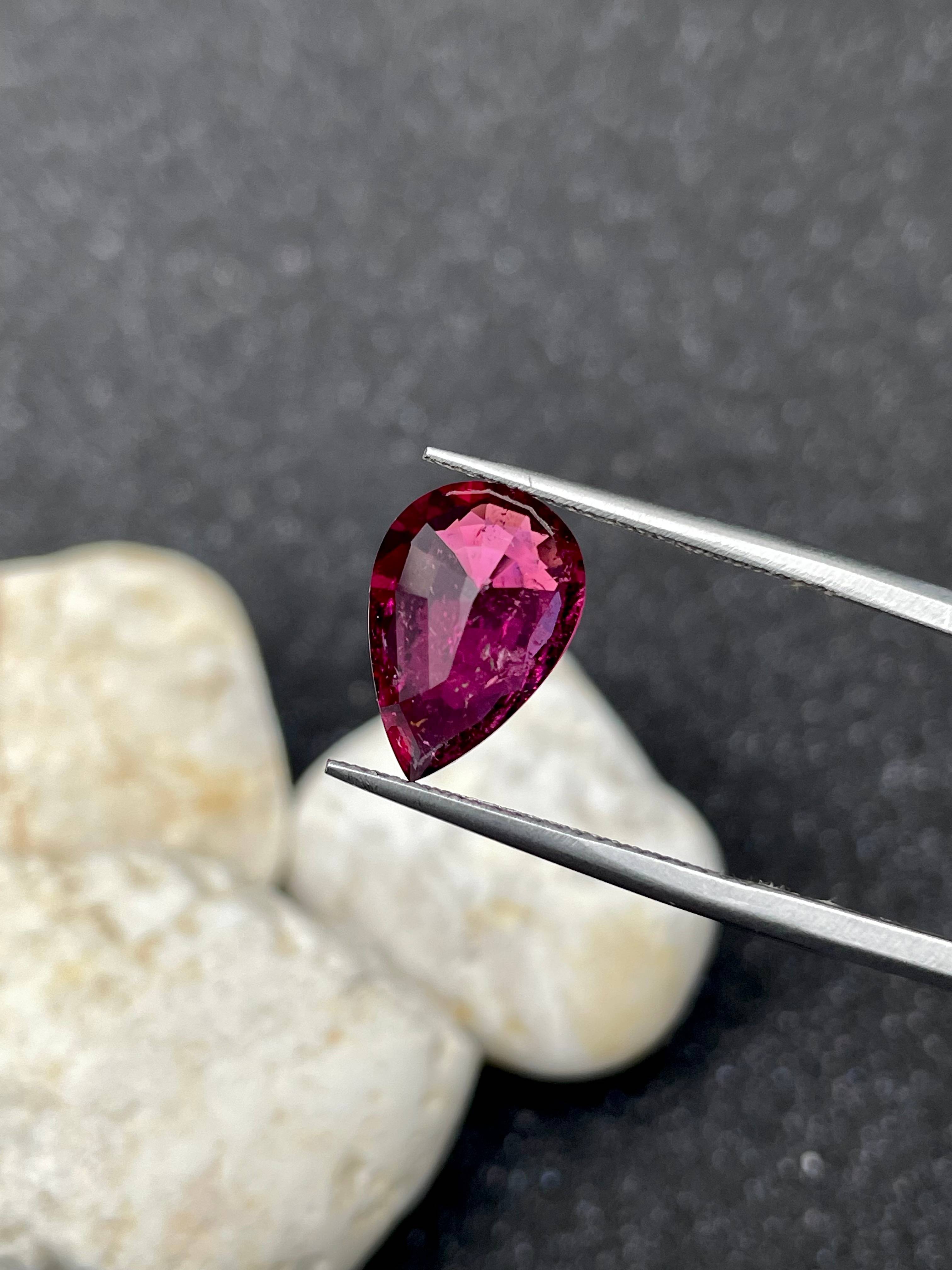 fuscia pink rubellite tourmaline, 3.17ct pear cut — view 6