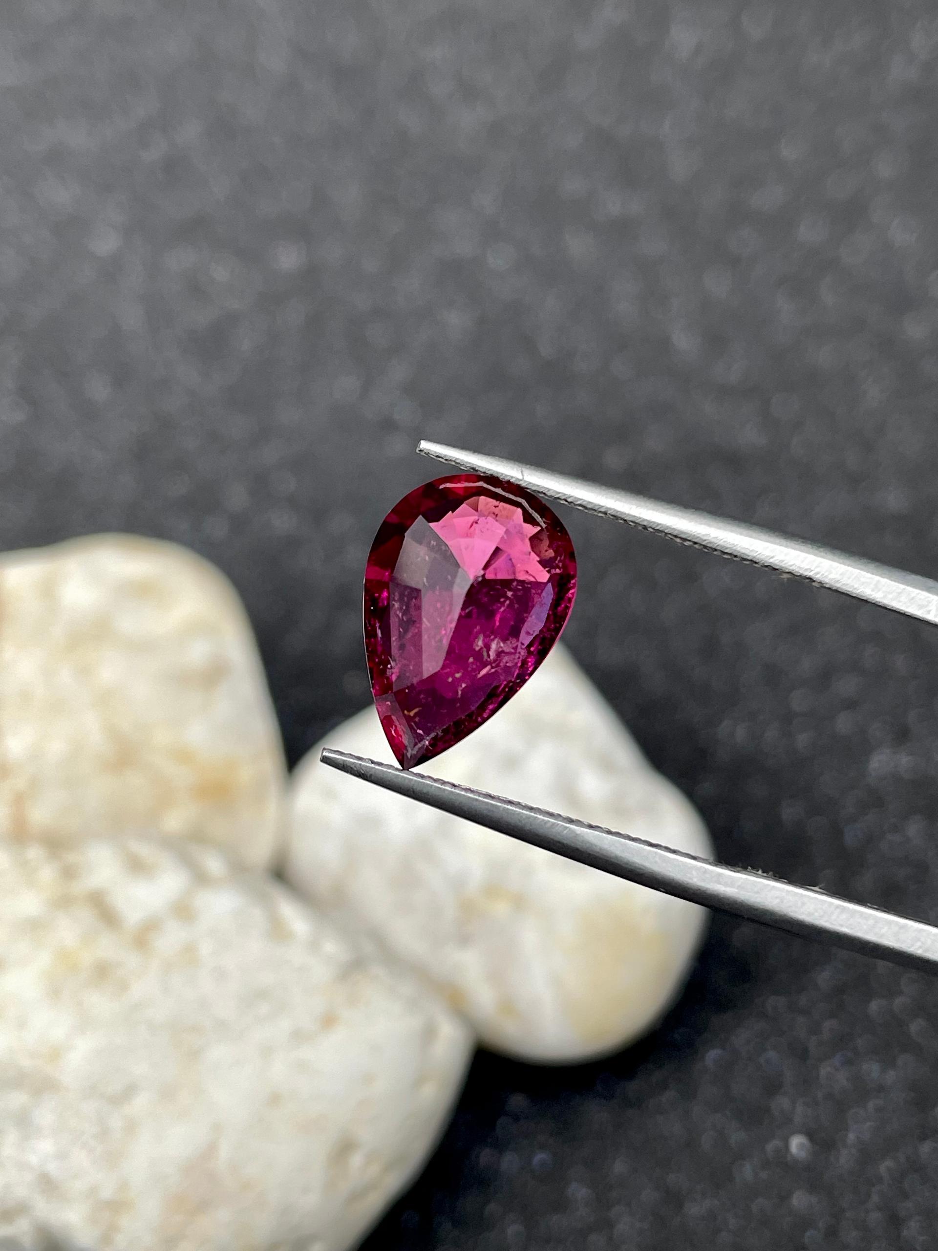 fuscia pink rubellite tourmaline, 3.17ct pear cut — view 6
