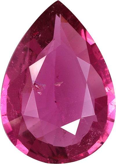 Pear cut rubellite tourmaline, 12.83 by 9.11 mm, shown at actual size