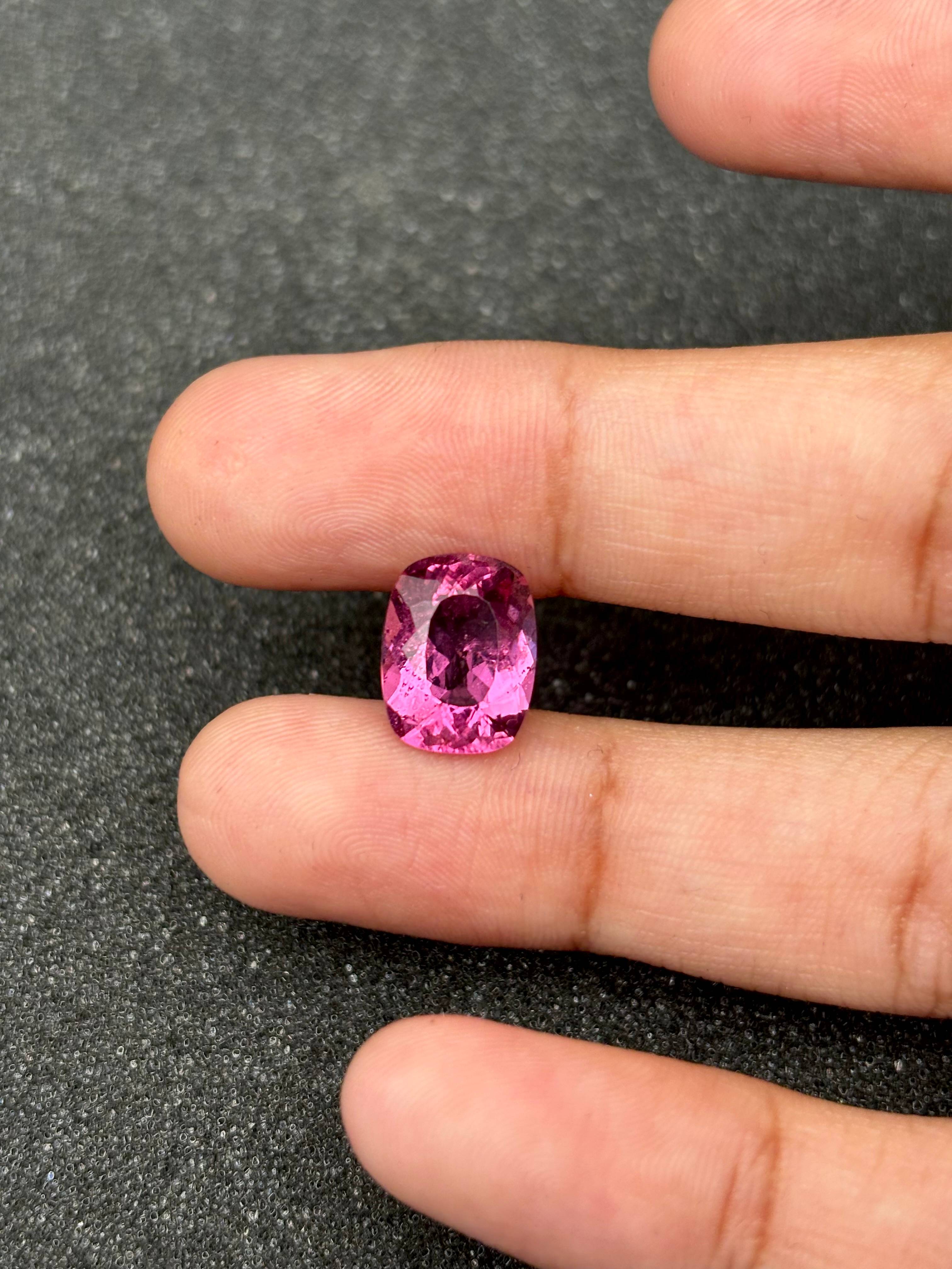 fuscia pink rubellite tourmaline, 3.99ct cushion cut — view 5