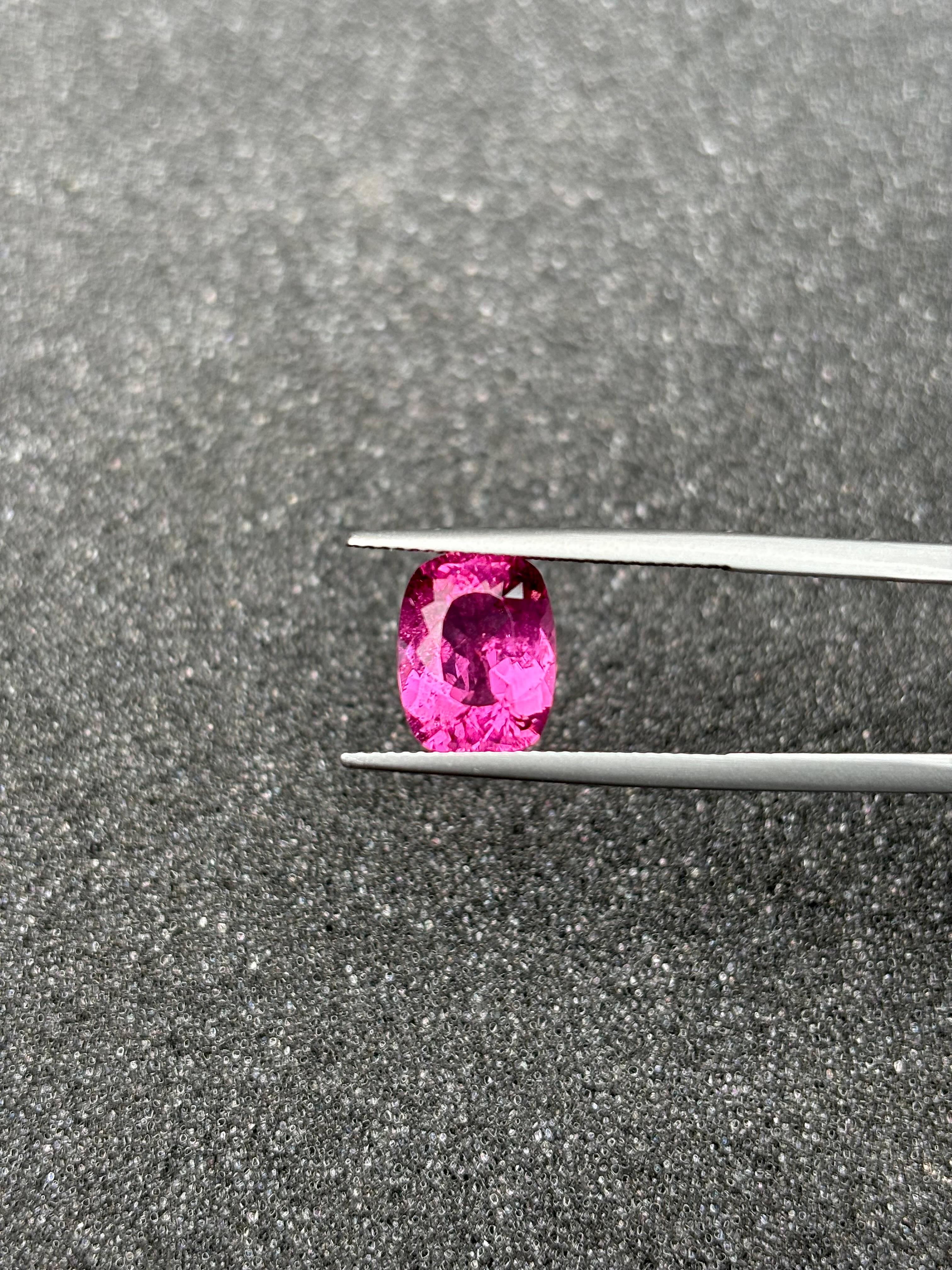 fuscia pink rubellite tourmaline, 3.99ct cushion cut — view 6