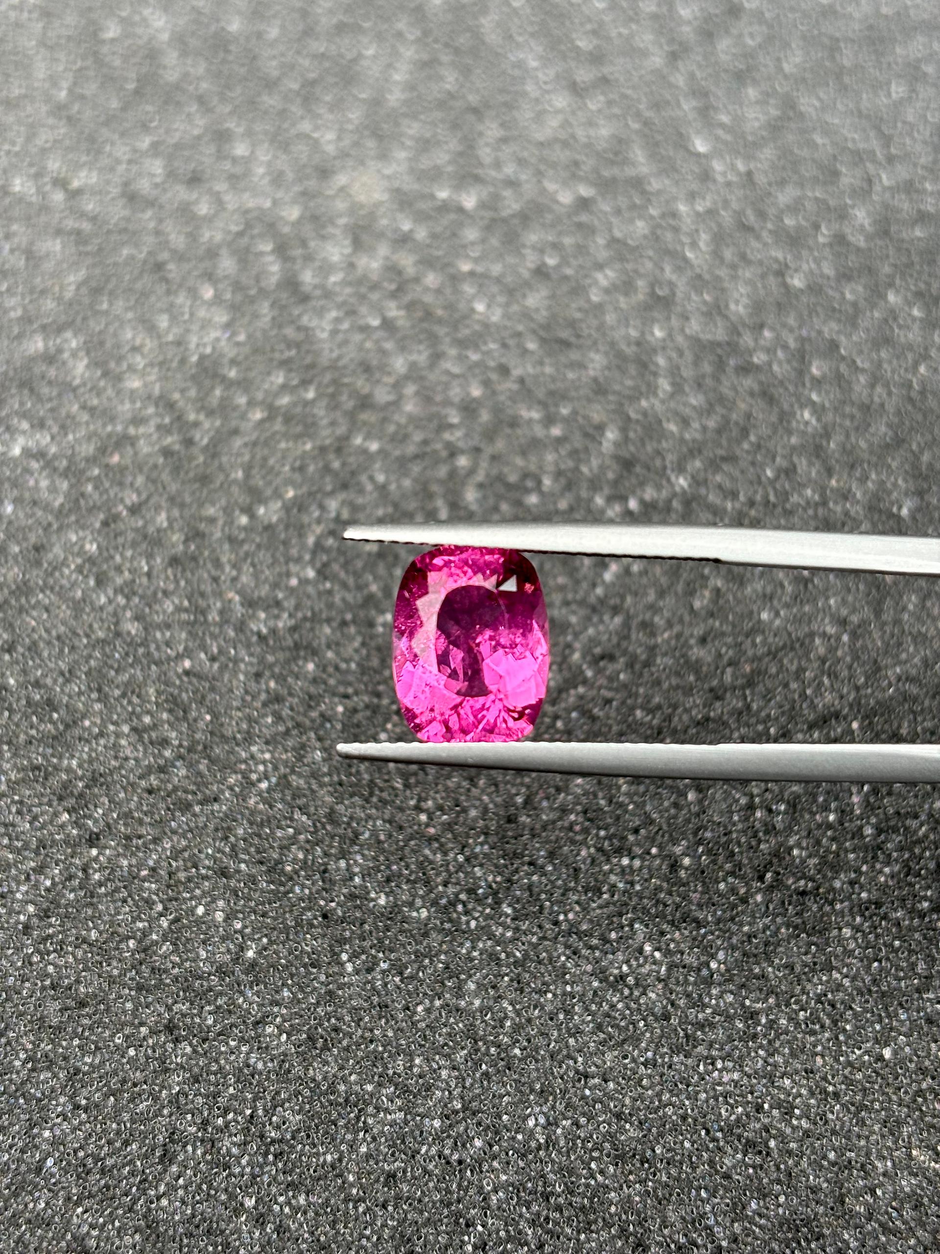 fuscia pink rubellite tourmaline, 3.99ct cushion cut — view 6