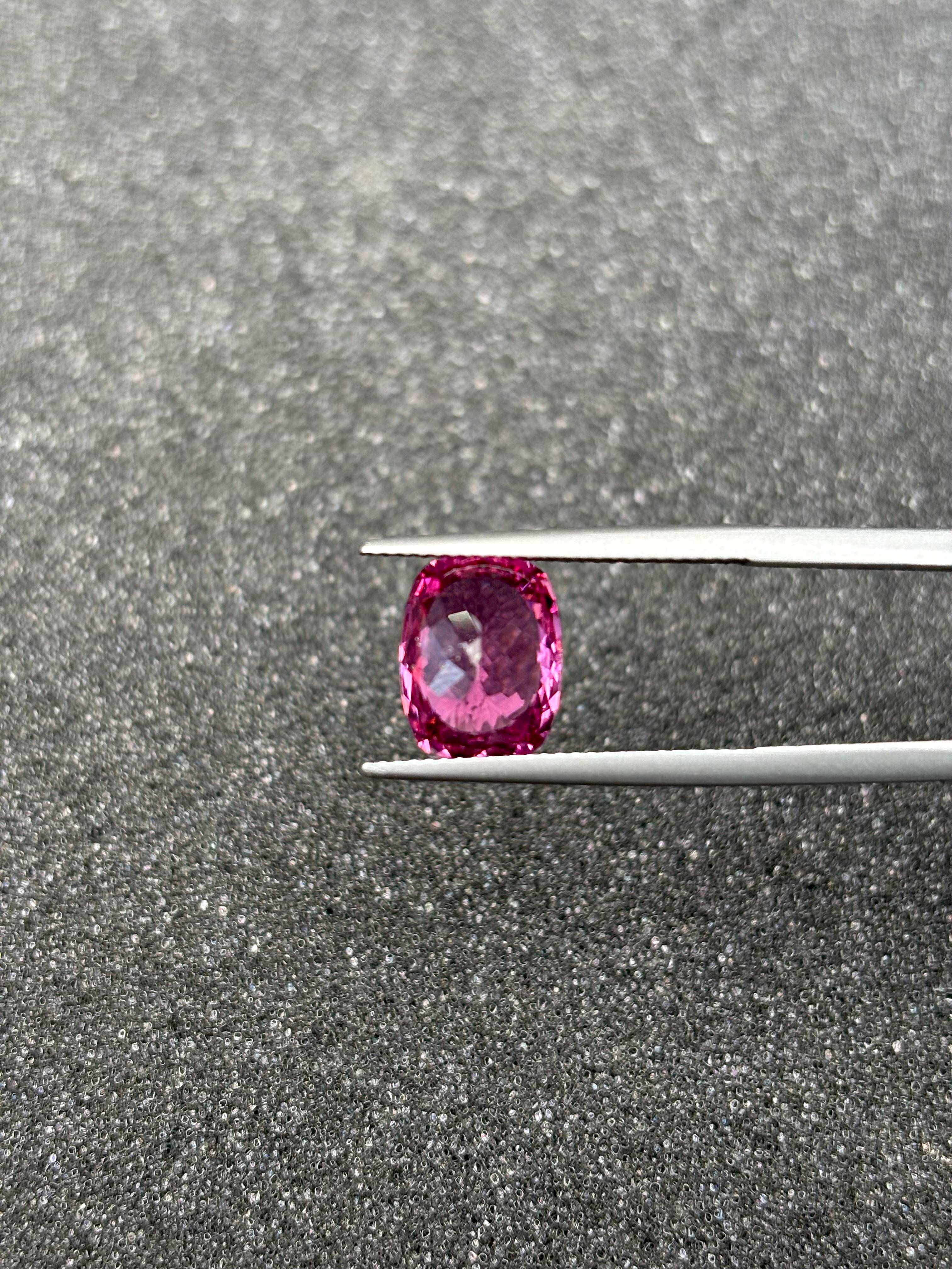 fuscia pink rubellite tourmaline, 3.99ct cushion cut — view 7