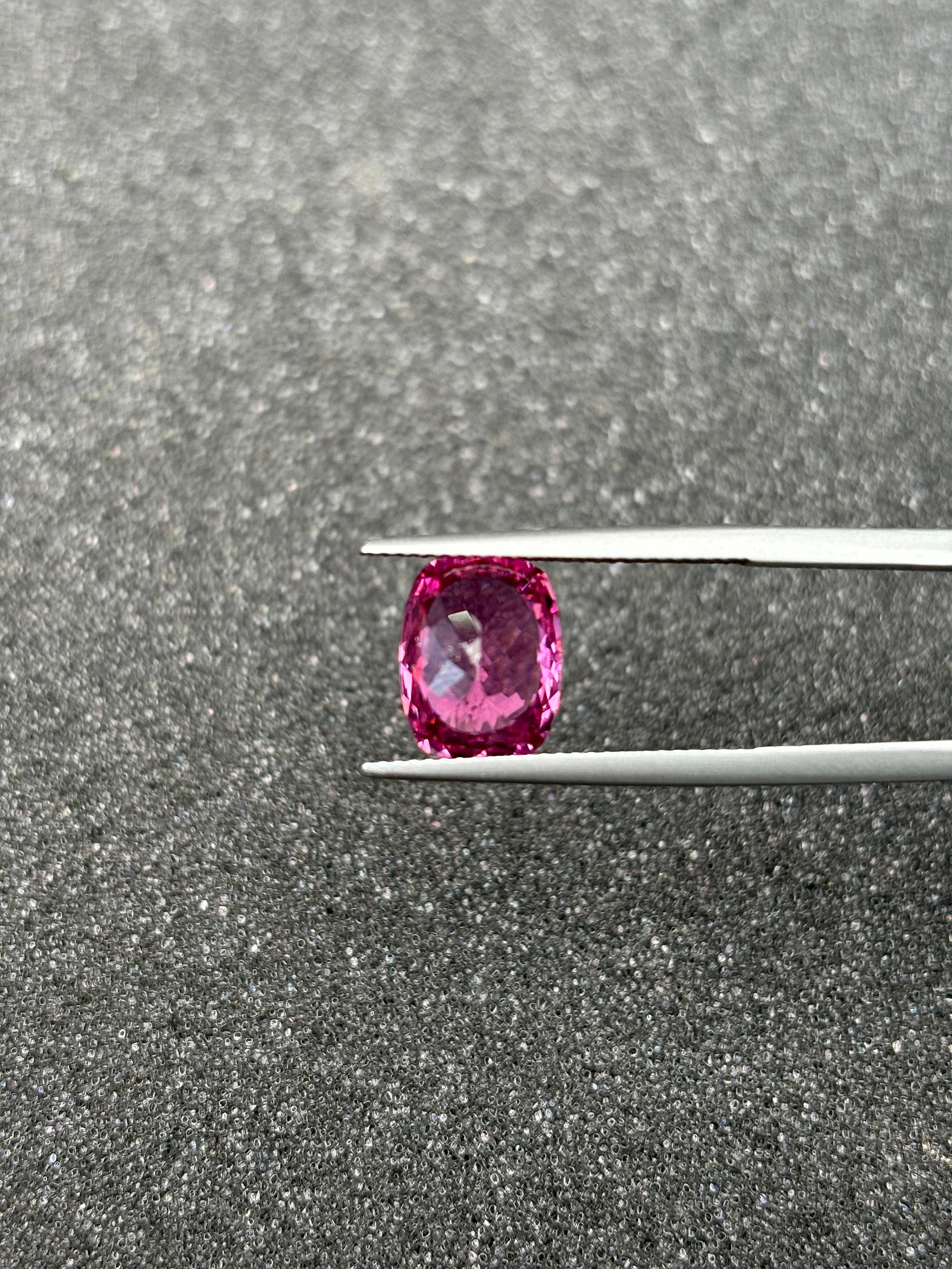 fuscia pink rubellite tourmaline, 3.99ct cushion cut — view 7