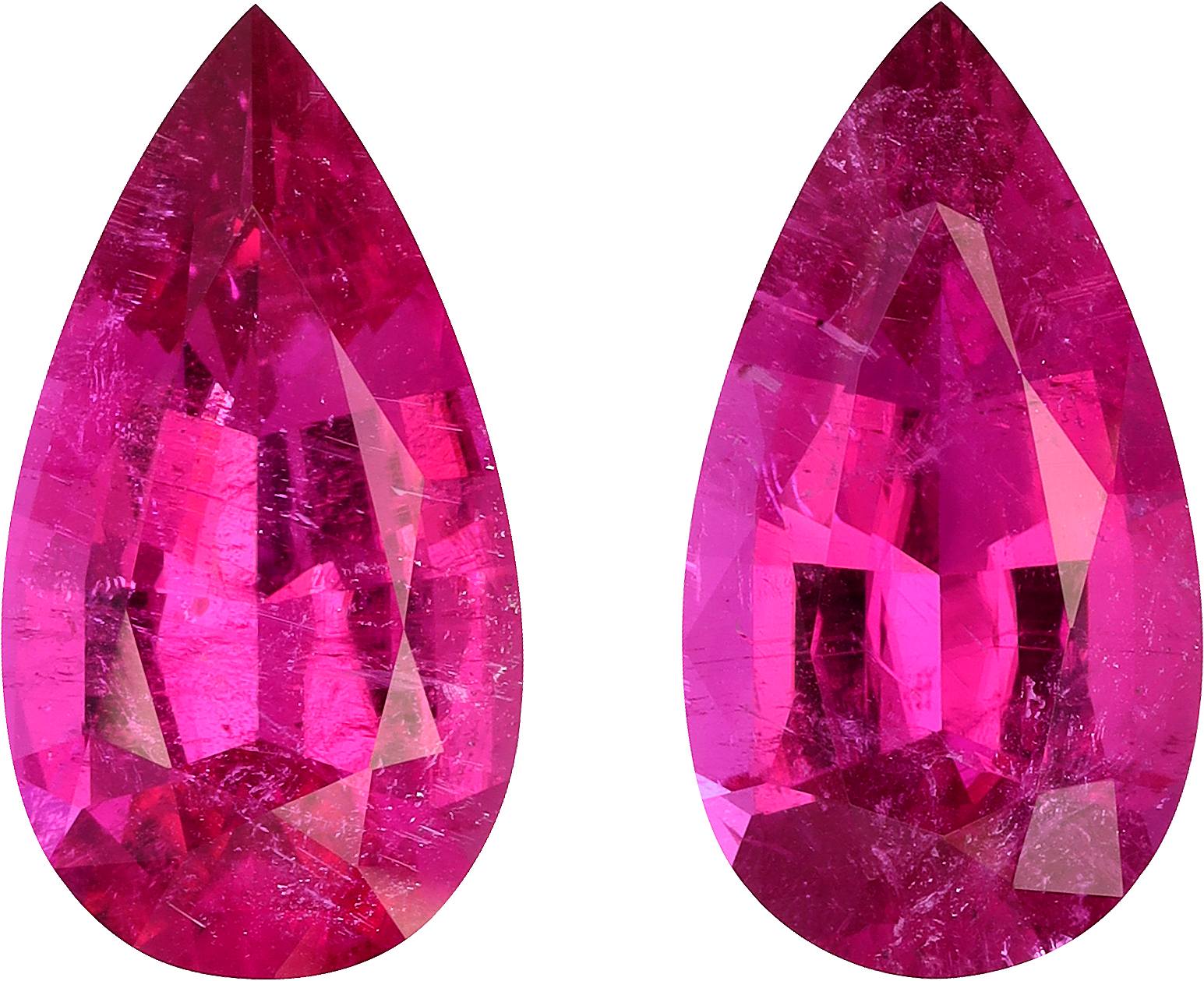 Pear cut rubellite tourmaline, 19.74 by 10.55 mm, shown at actual size