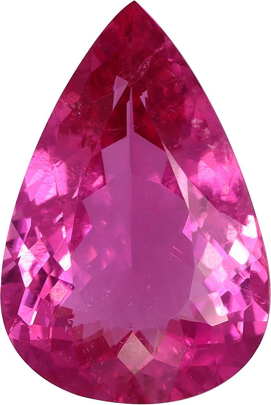 Pear cut rubellite tourmaline, 12.26 by 8.22 mm, shown at actual size