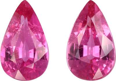 Pear cut rubellite tourmaline, 9.63 by 5.91 mm, shown at actual size