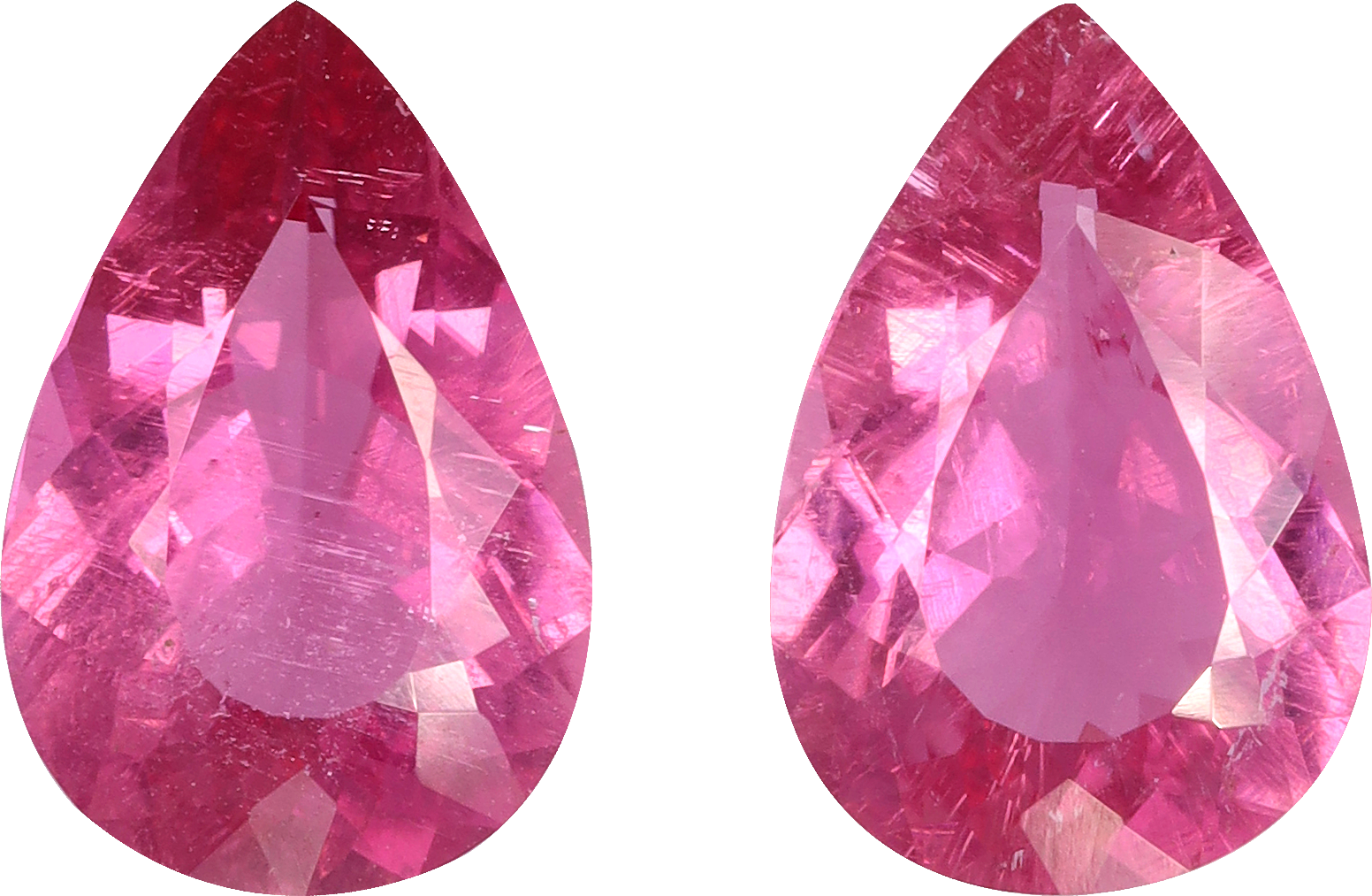 Pear cut rubellite tourmaline, 10.2 by 6.72 mm, shown at actual size