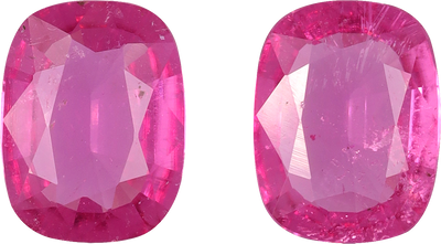 Cushion cut rubellite tourmaline, 7.42 by 5.73 mm, shown at actual size