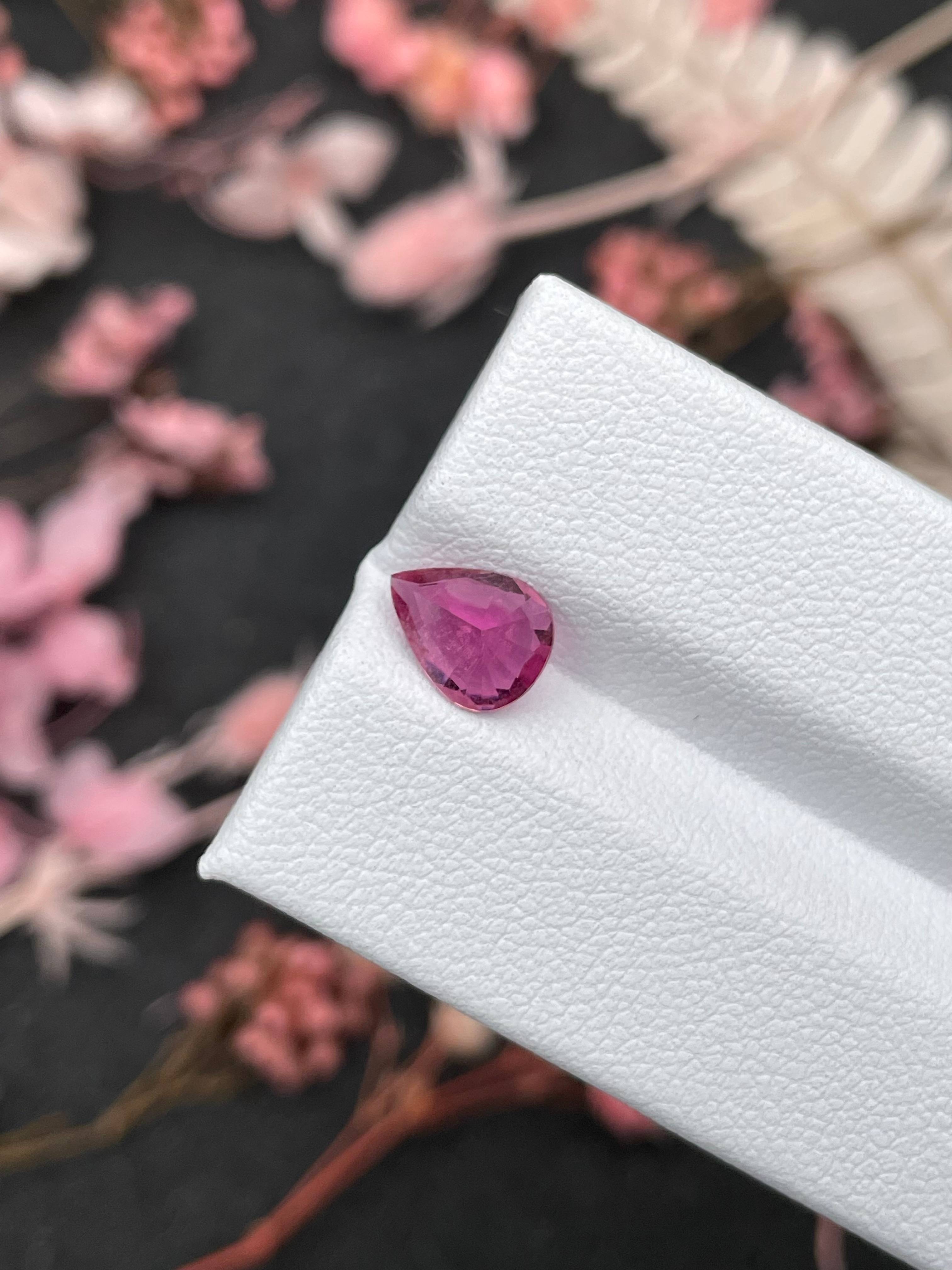 fuscia pink rubellite tourmaline, 1.28ct pear cut — view 6