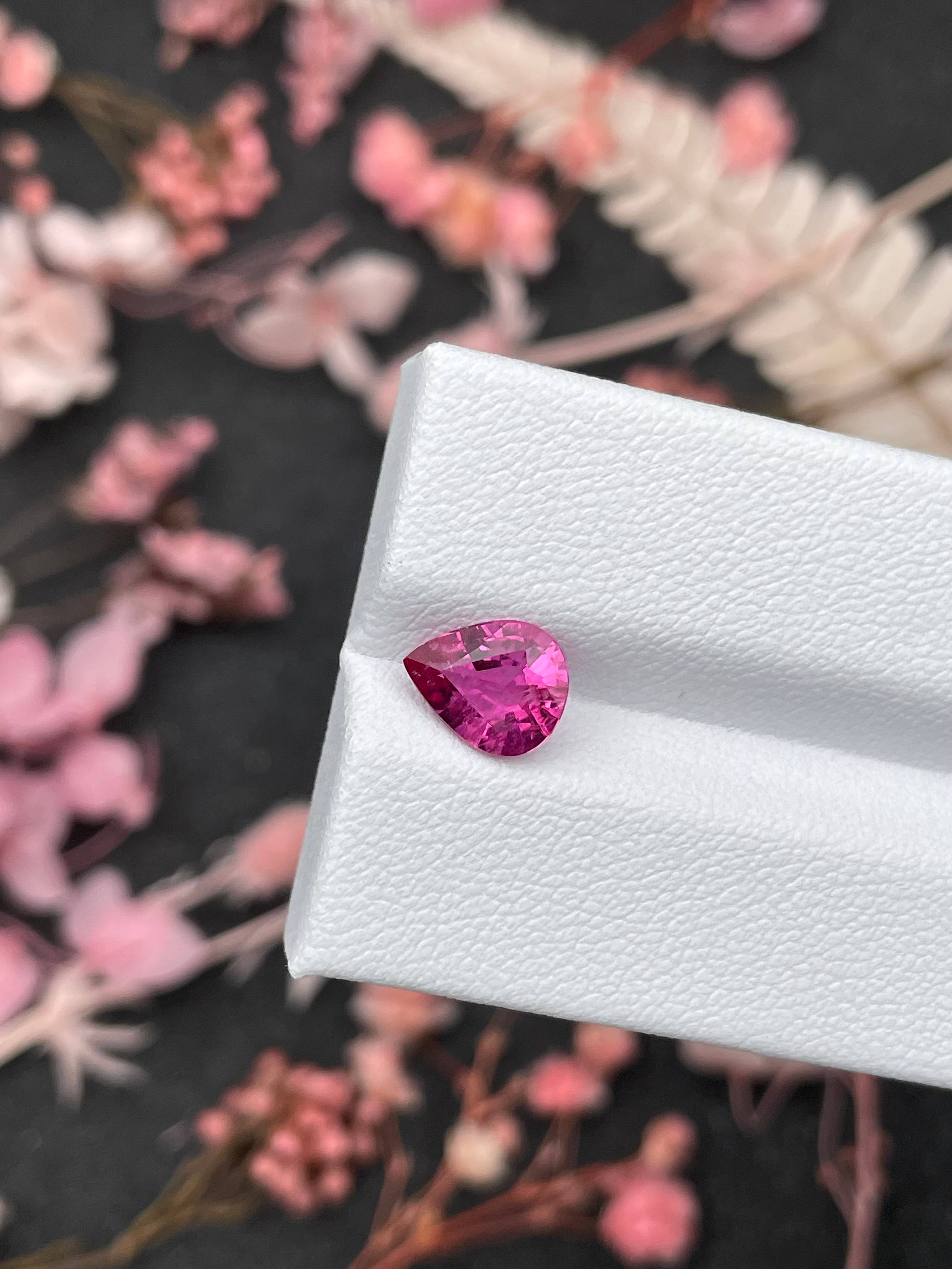 fuscia pink rubellite tourmaline, 1.3ct pear cut — view 5