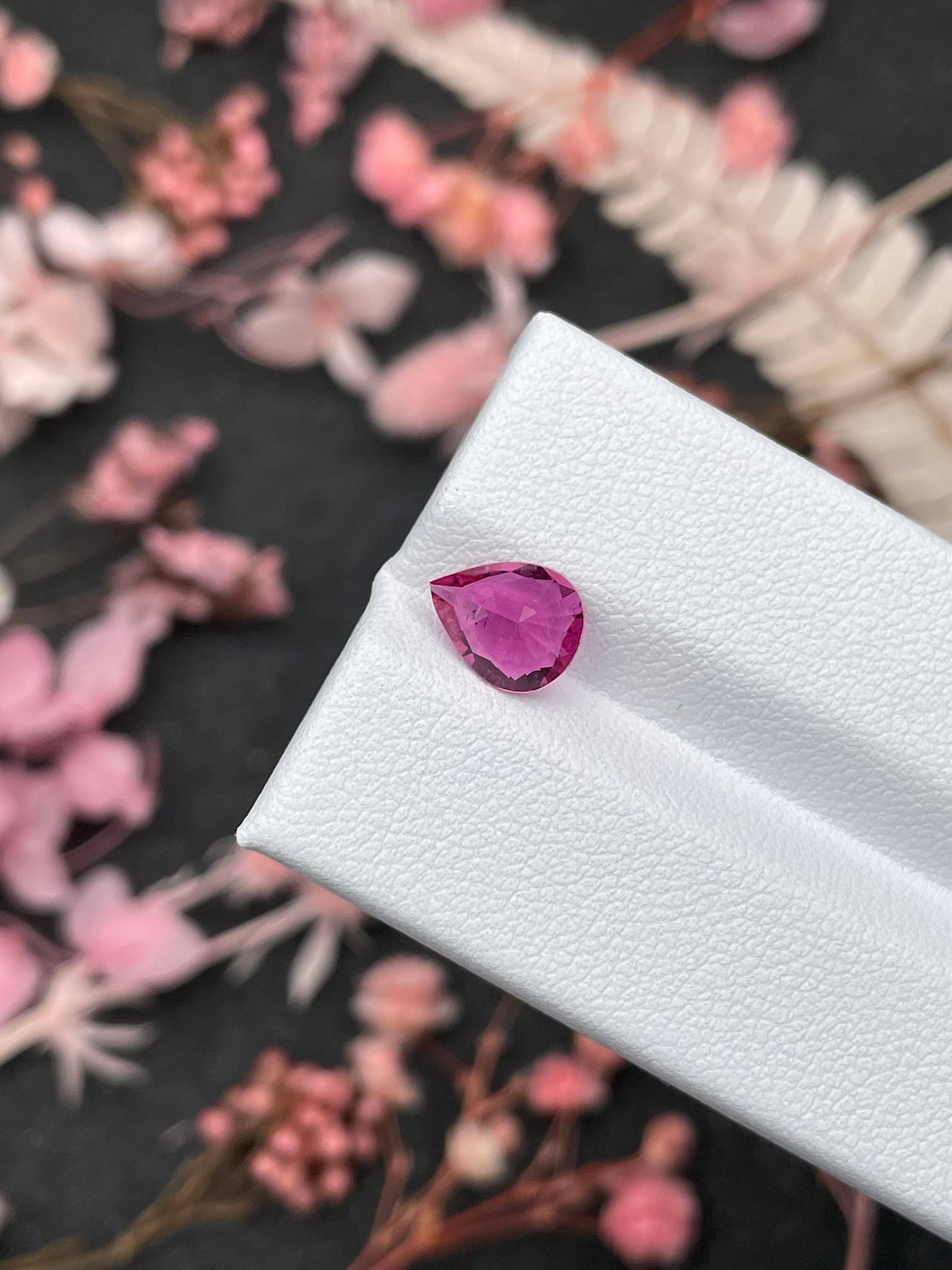 fuscia pink rubellite tourmaline, 1.3ct pear cut — view 6