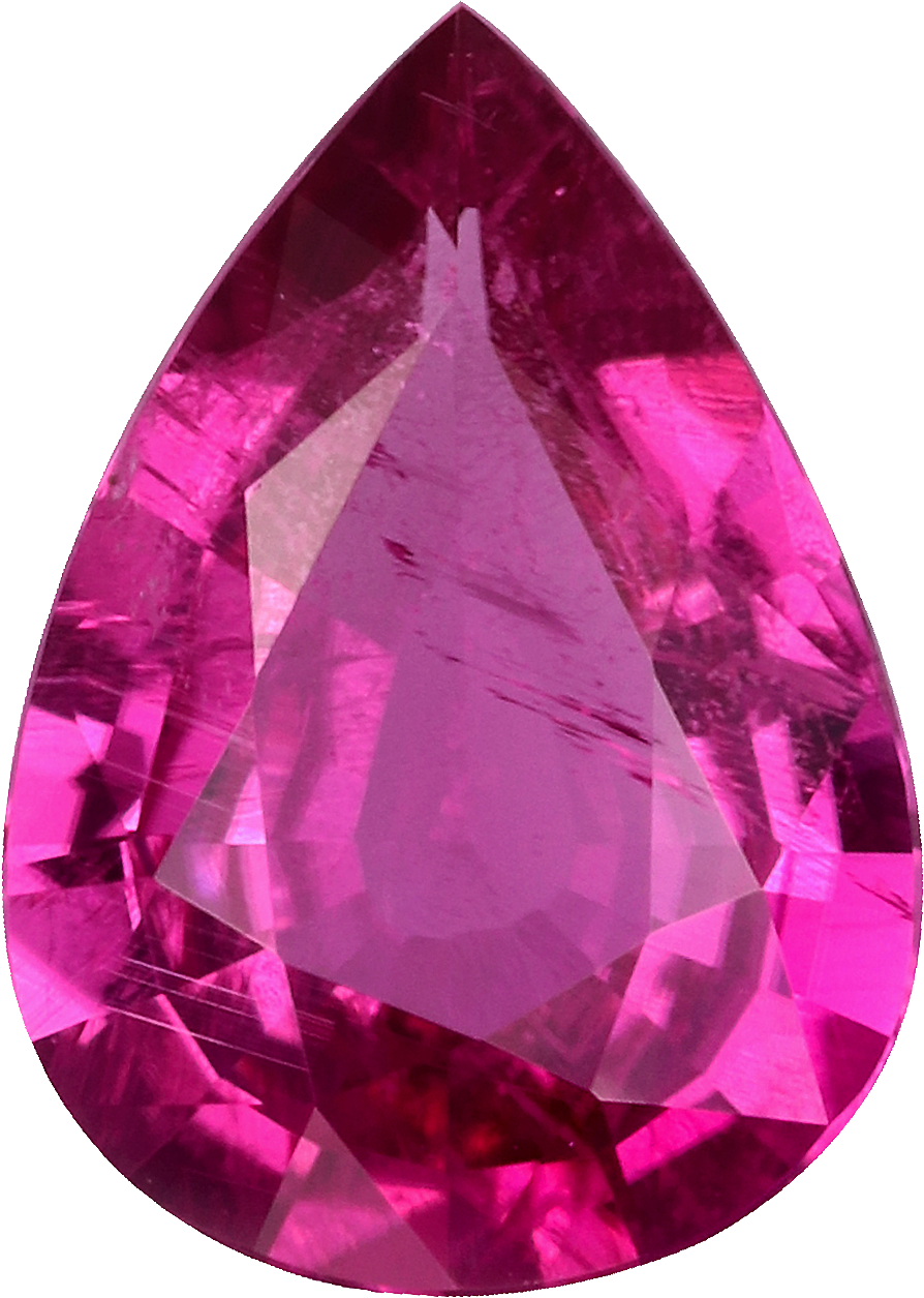 Pear cut rubellite tourmaline, 8 by 5.72 mm, shown at actual size