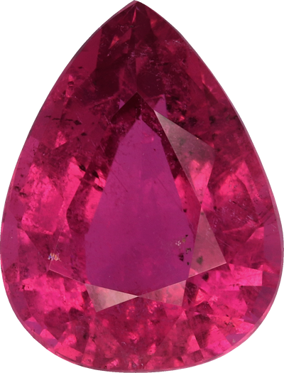 Pear cut rubellite tourmaline, 12.58 by 9.67 mm, shown at actual size
