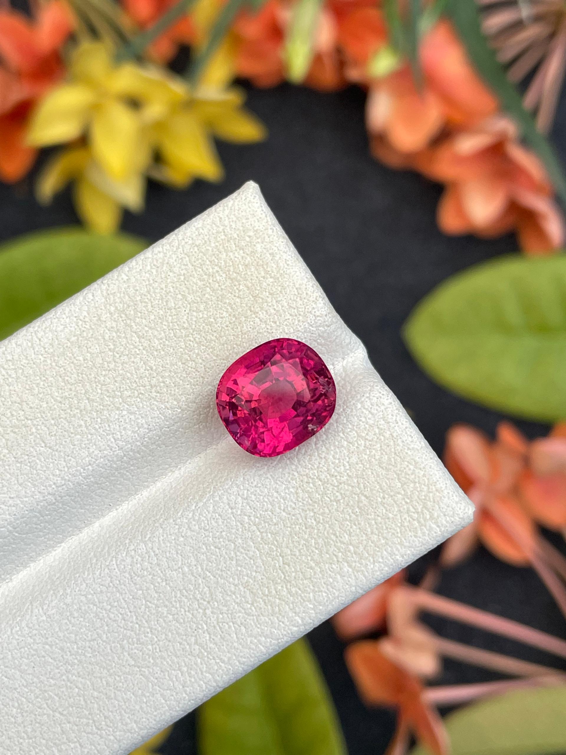 fuscia pink rubellite tourmaline, 3.6ct cushion cut — view 5