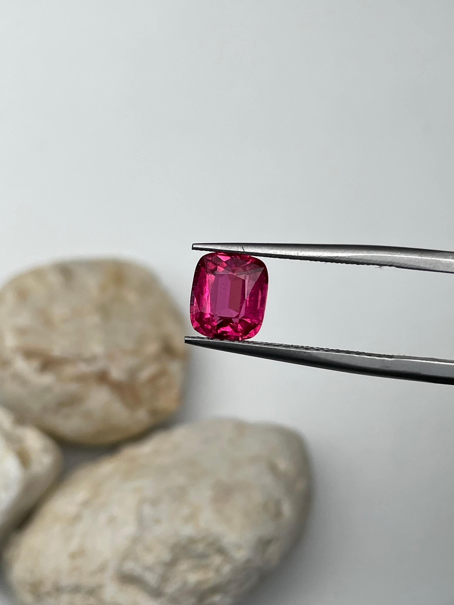 fuscia pink rubellite tourmaline, 1.65ct cushion cut — view 5