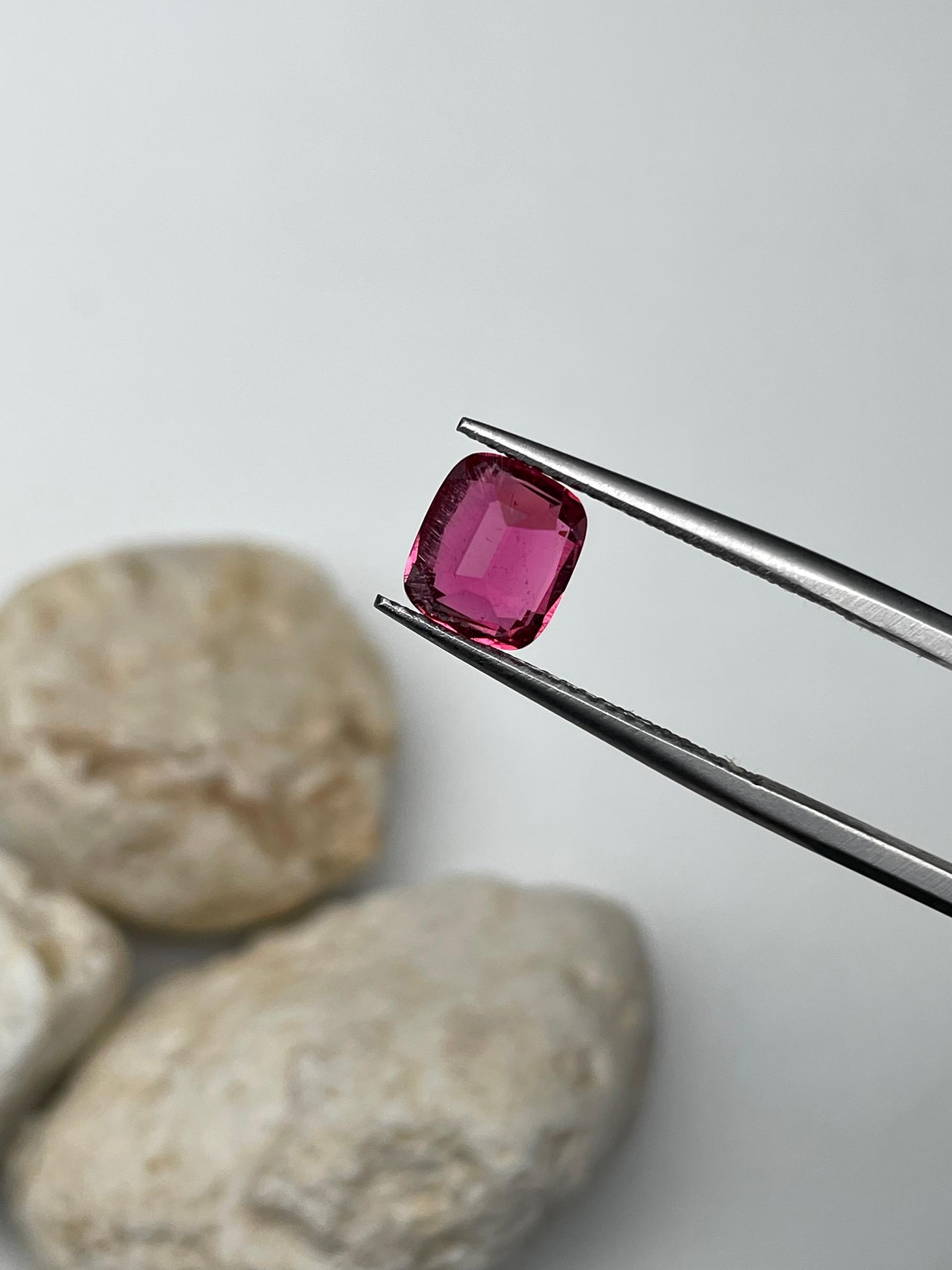fuscia pink rubellite tourmaline, 1.65ct cushion cut — view 6