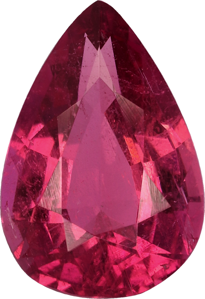 Pear cut rubellite tourmaline, 9.2 by 6.23 mm, shown at actual size