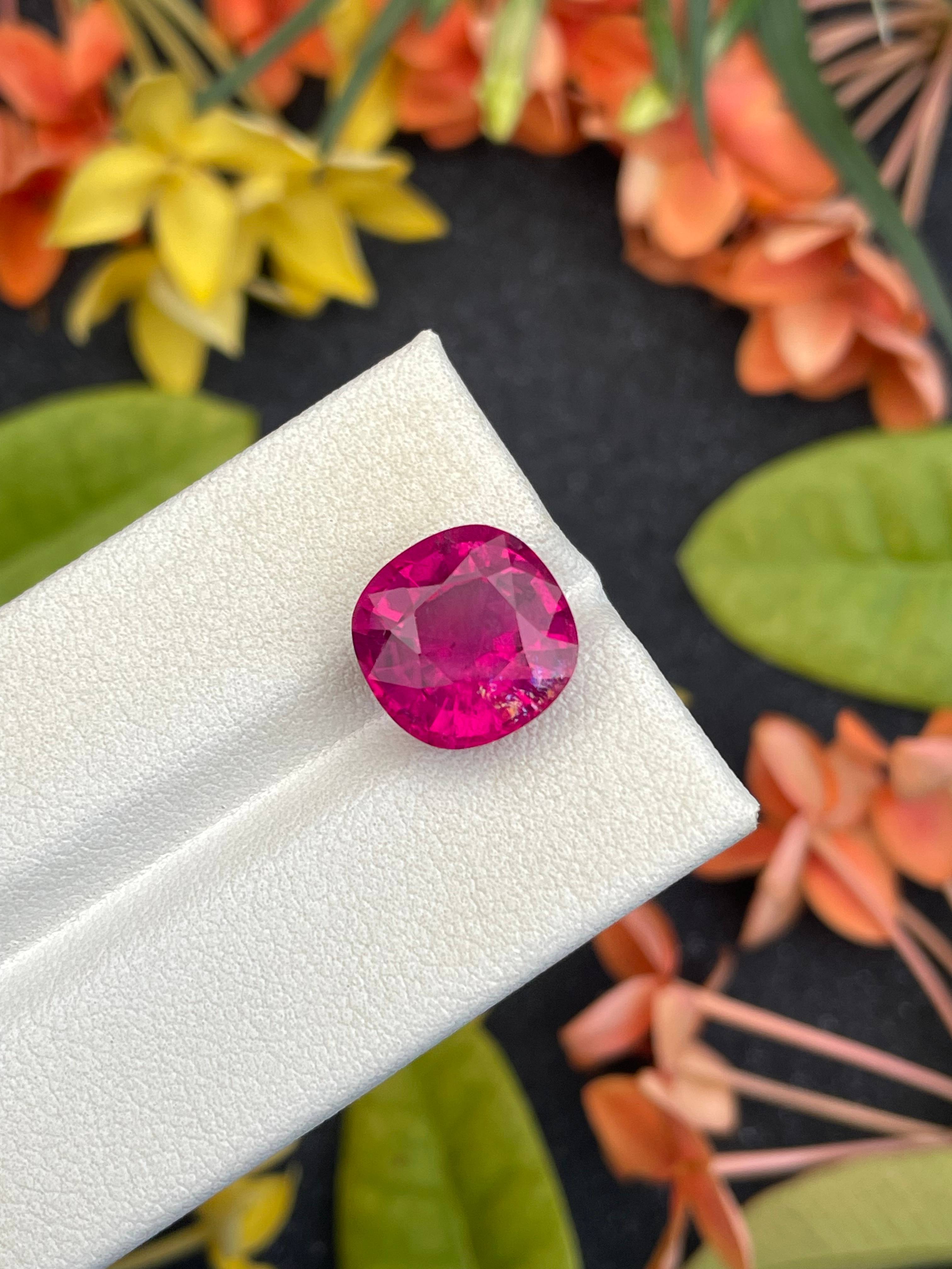 fuscia pink rubellite tourmaline, 6.22ct cushion cut — view 5