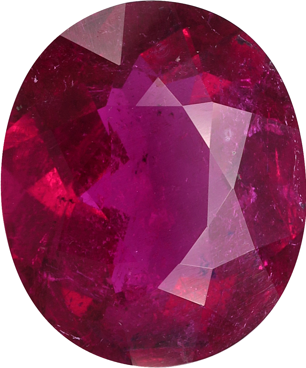 Oval cut rubellite tourmaline, 13.22 by 11.07 mm, shown at actual size