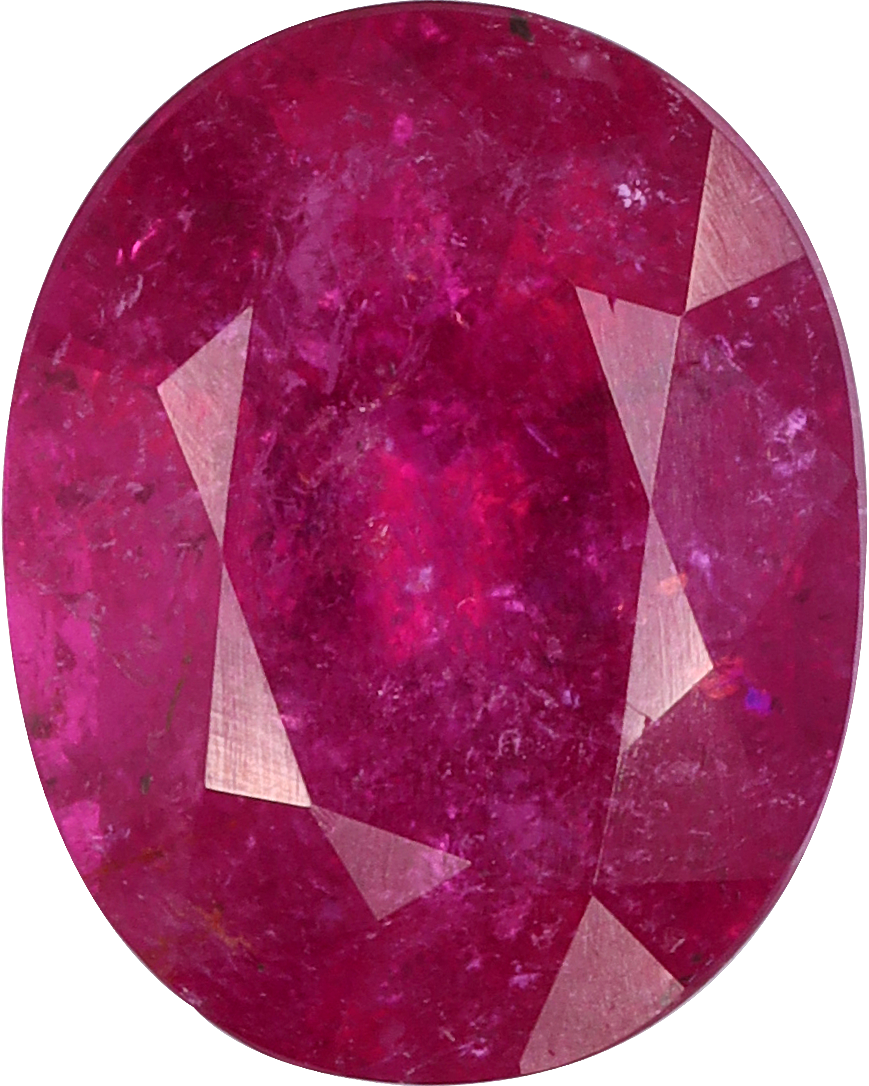 Oval cut rubellite tourmaline, 10.09 by 8.04 mm, shown at actual size