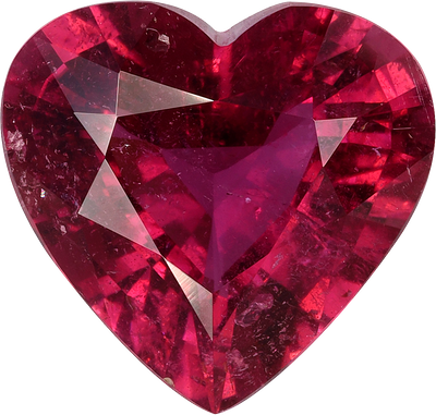 Heart cut rubellite tourmaline, 13.82 by 13.12 mm, shown at actual size