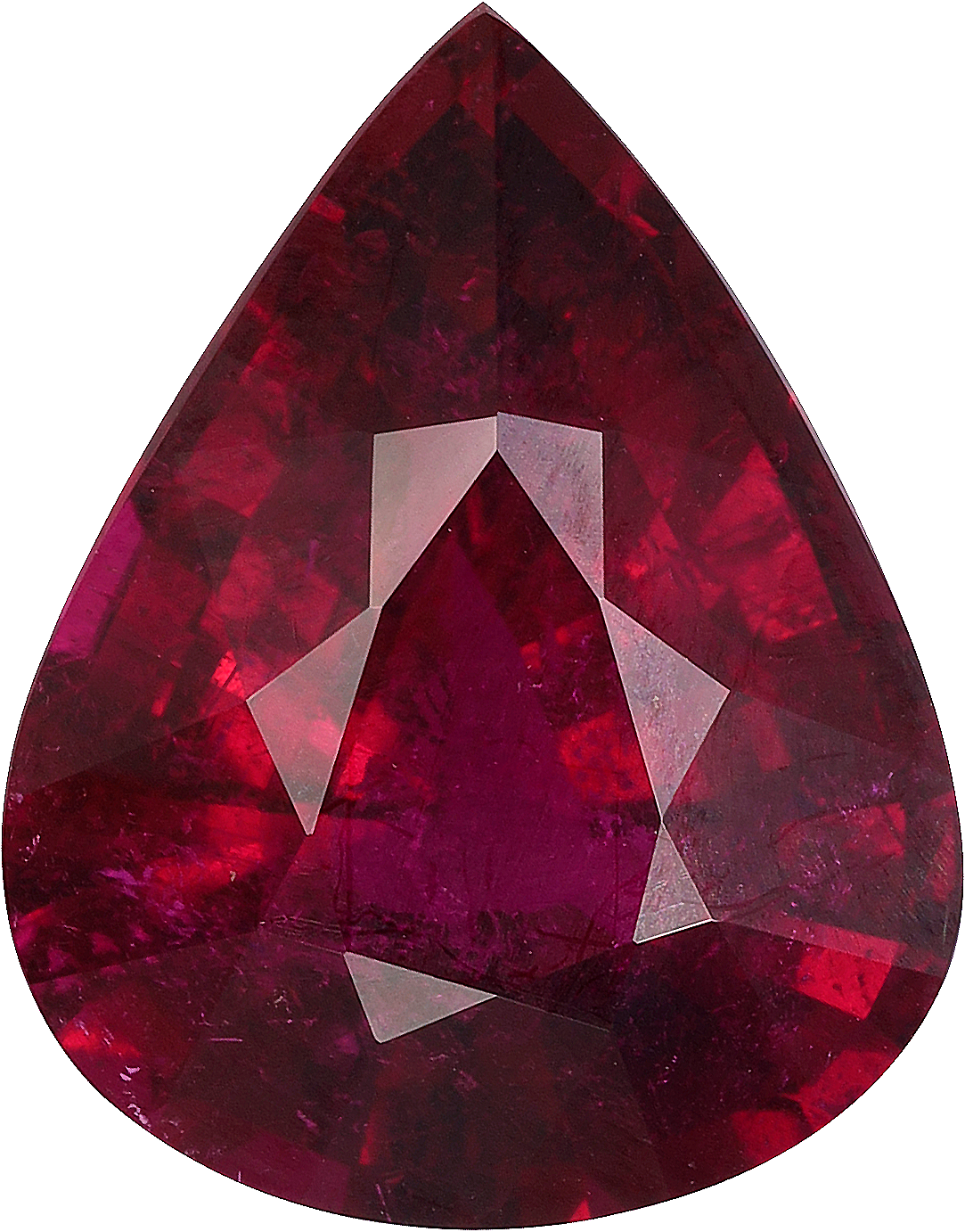Pear cut rubellite tourmaline, 18.22 by 14.28 mm, shown at actual size