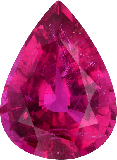 Pear cut rubellite tourmaline, 14.3 by 10.47 mm, shown at actual size