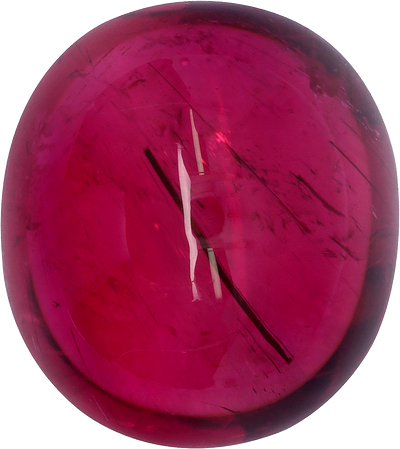 Oval cut rubellite tourmaline, 18.27 by 16.28 mm, shown at actual size