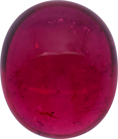 Oval cut rubellite tourmaline, 20.79 by 17.64 mm, shown at actual size