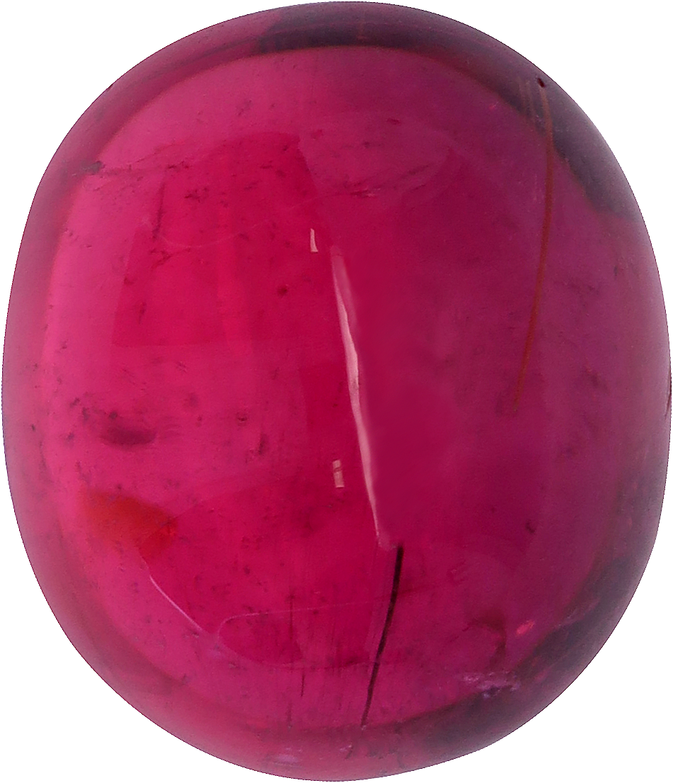 Oval cut rubellite tourmaline, 15.8 by 13.57 mm, shown at actual size