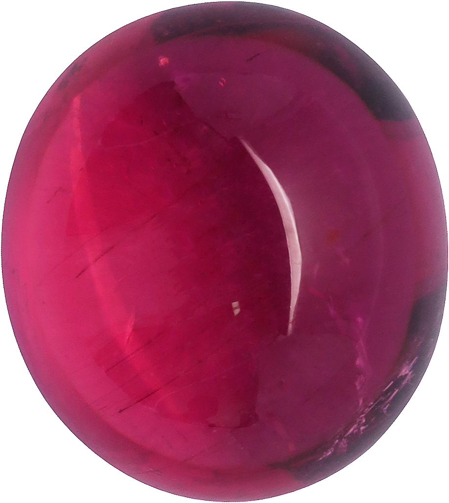 Oval cut rubellite tourmaline, 14.71 by 13.11 mm, shown at actual size