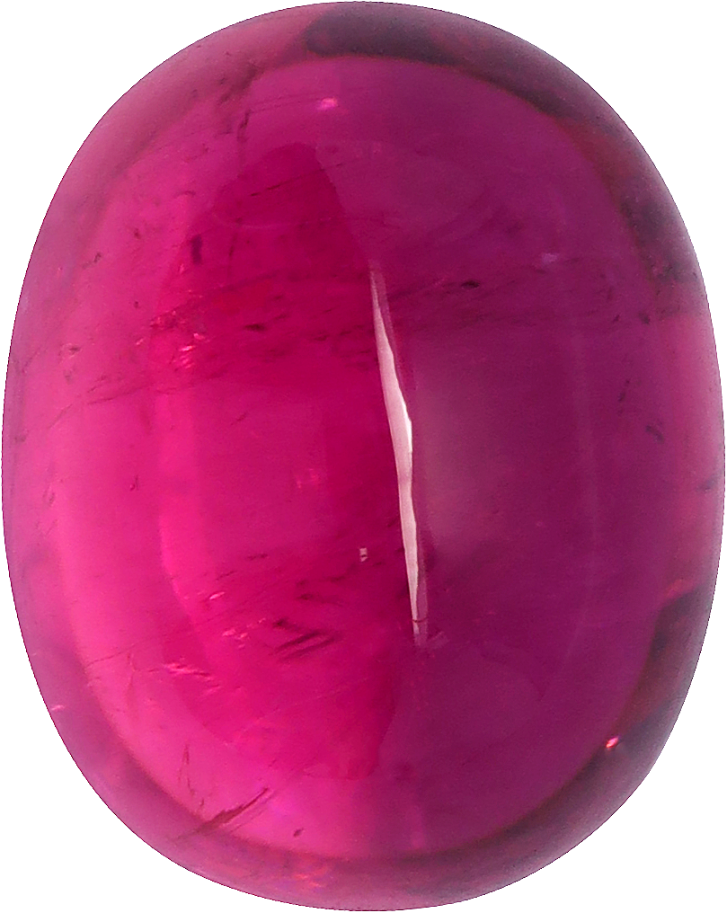 Oval cut rubellite tourmaline, 14.62 by 11.59 mm, shown at actual size