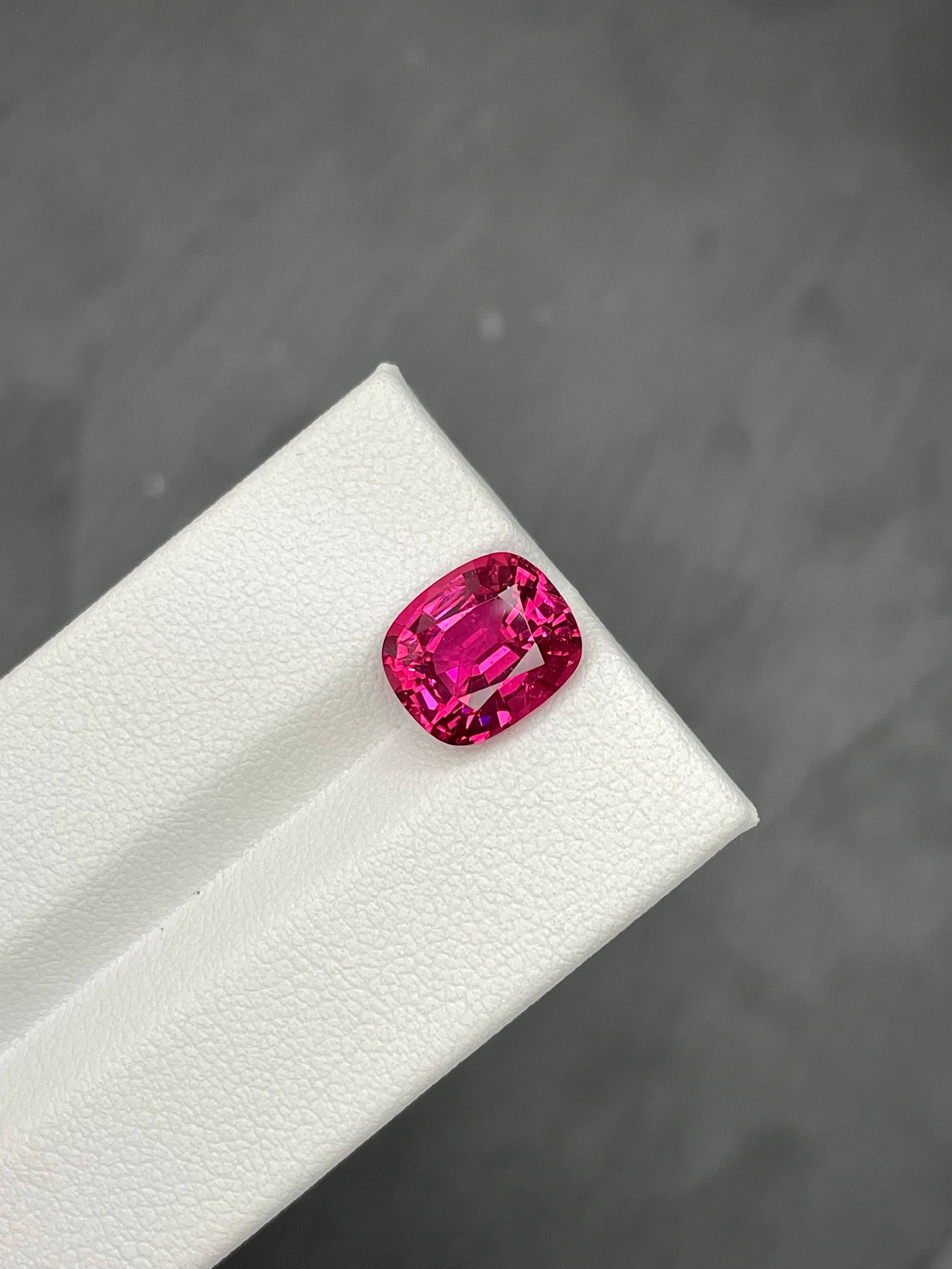 fuscia pink rubellite tourmaline, 3.69ct cushion cut — view 5