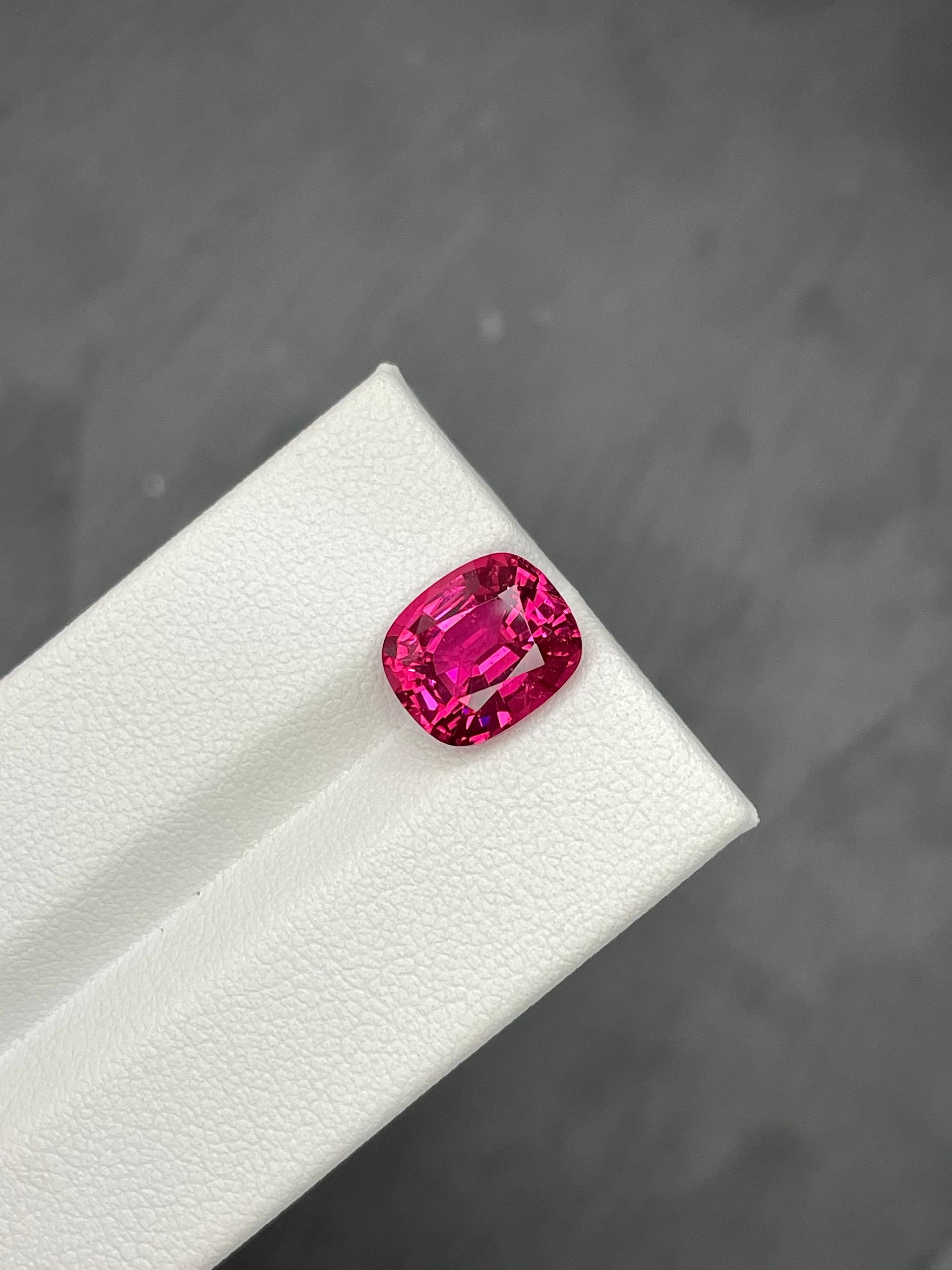 fuscia pink rubellite tourmaline, 3.69ct cushion cut — view 5